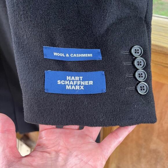 Hart Schaffner Marx Men's Wool/Cashmere Black Overcoat Size 48L. NEW - Picture 12 of 13